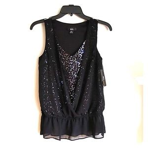 BCX Black Sequins Shimmer Top XS NWT